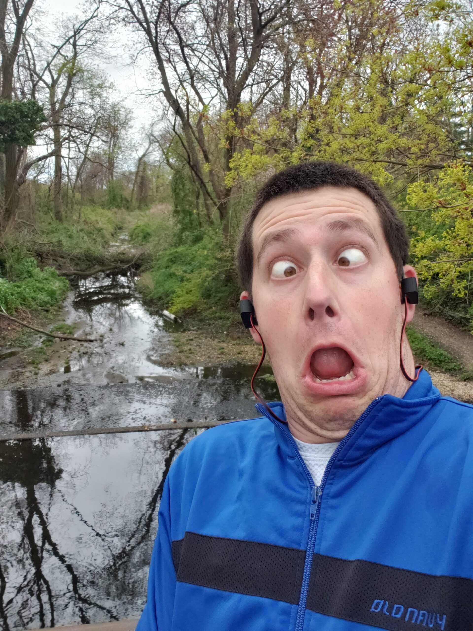 Runners near a small stream making a silly face in context of runners saying silly things