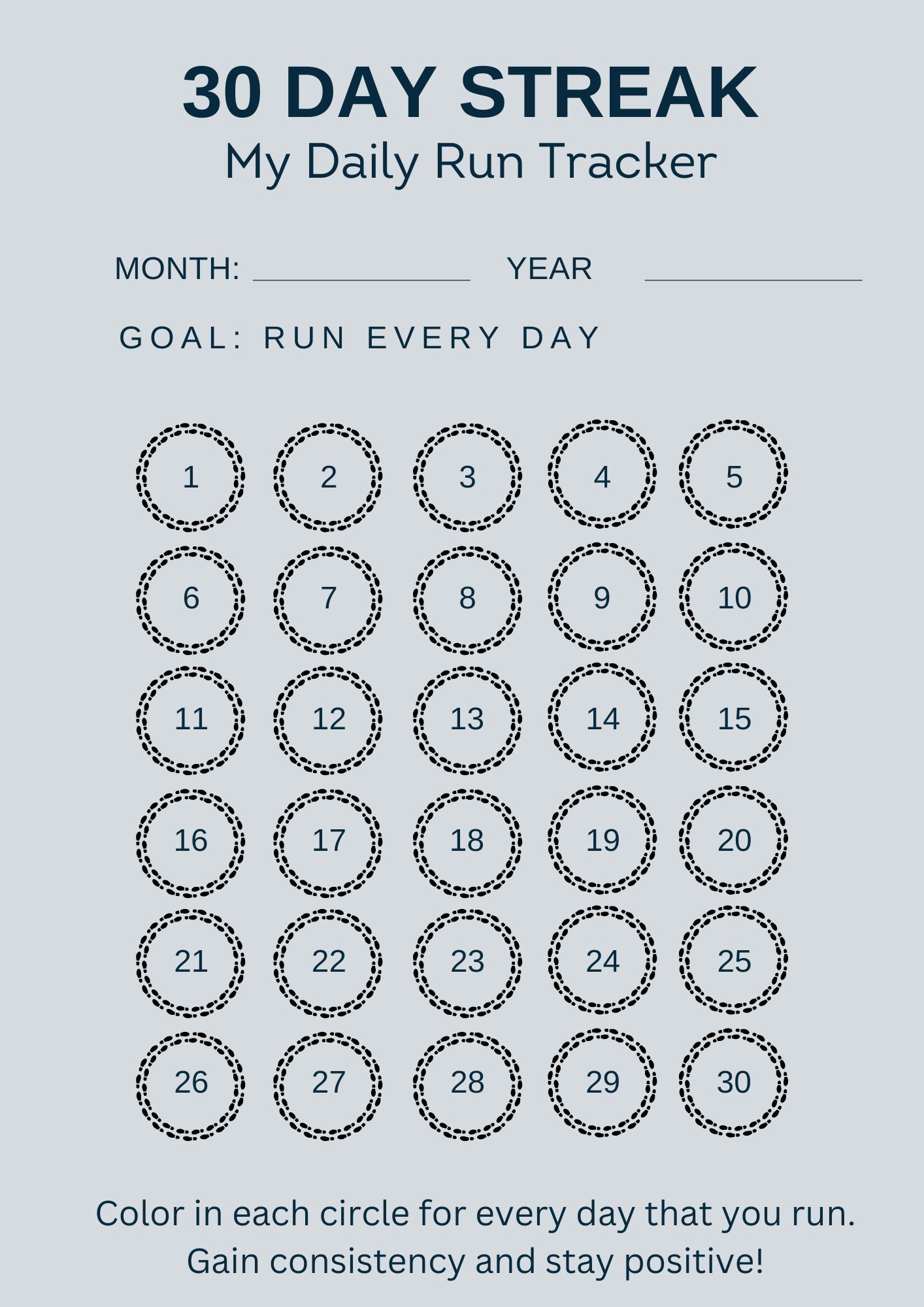 30 Day Streak Running Tracker Printable - Dad Jogger